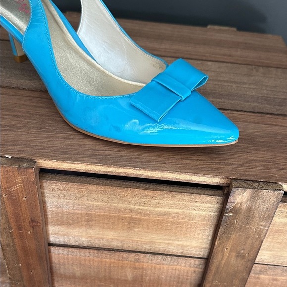Lilly Pulitzer Turquoise Patent Leather Slingback Heels size 8.5 - Picture 8 of 13